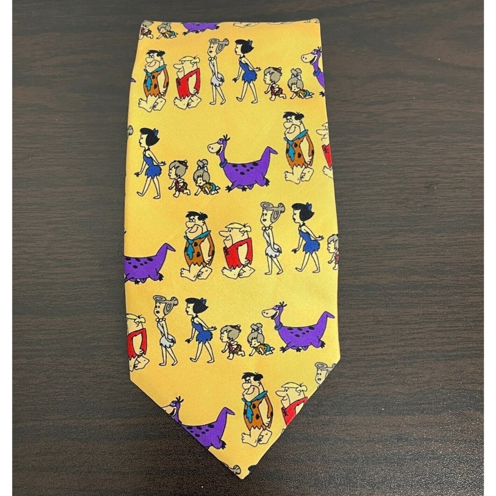 Vintage The Flintstones 1993 Tie Rack Hanna-Barbera Silk Tie Yellow Italy